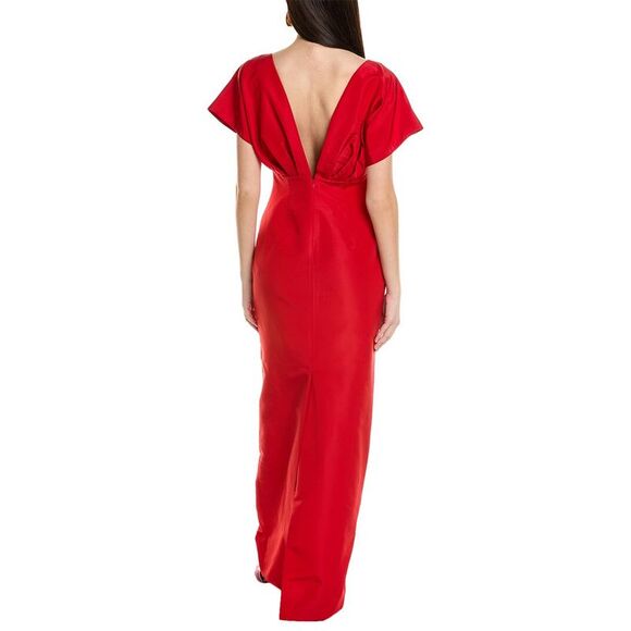Carolina Herrera Womens  Fan Bodice Silk Column Gown, Red - Picture 2 of 3